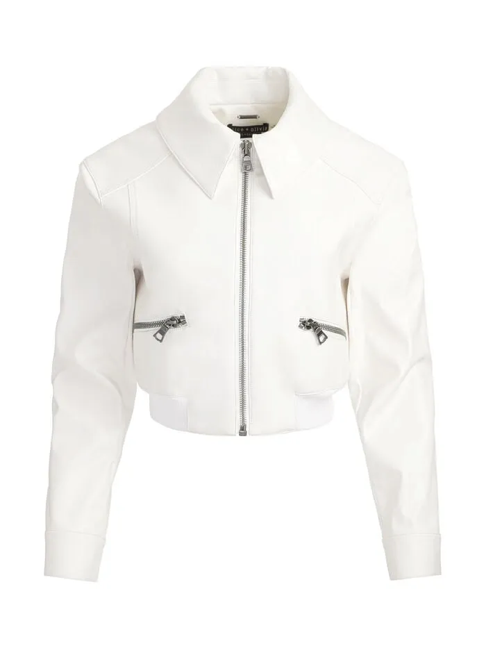 Alice Olivia JACKETS COATS WOMEN HYDE CROPPED VEGAN JACKET Off White