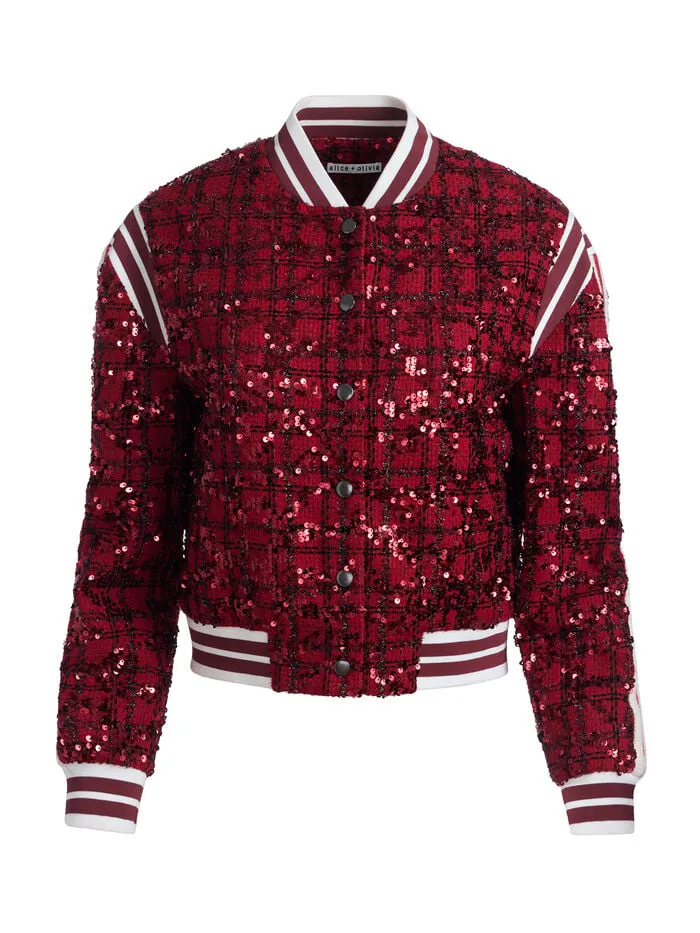 Alice Olivia JACKETS COATS WOMEN KERI VARSITY JACKET Garnet