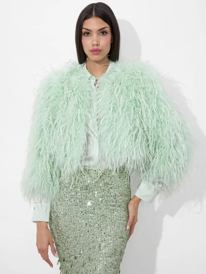 Alice Olivia JACKETS COATS WOMEN KIDMAN FEATHERED JACKET Sea Spray