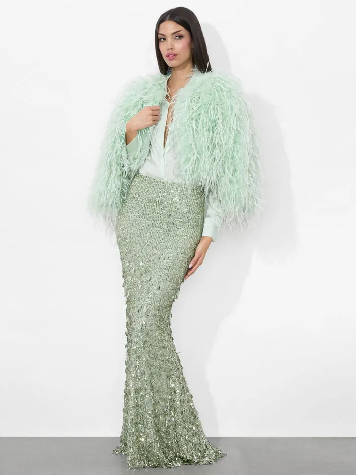 Alice Olivia JACKETS COATS WOMEN KIDMAN FEATHERED JACKET Sea Spray