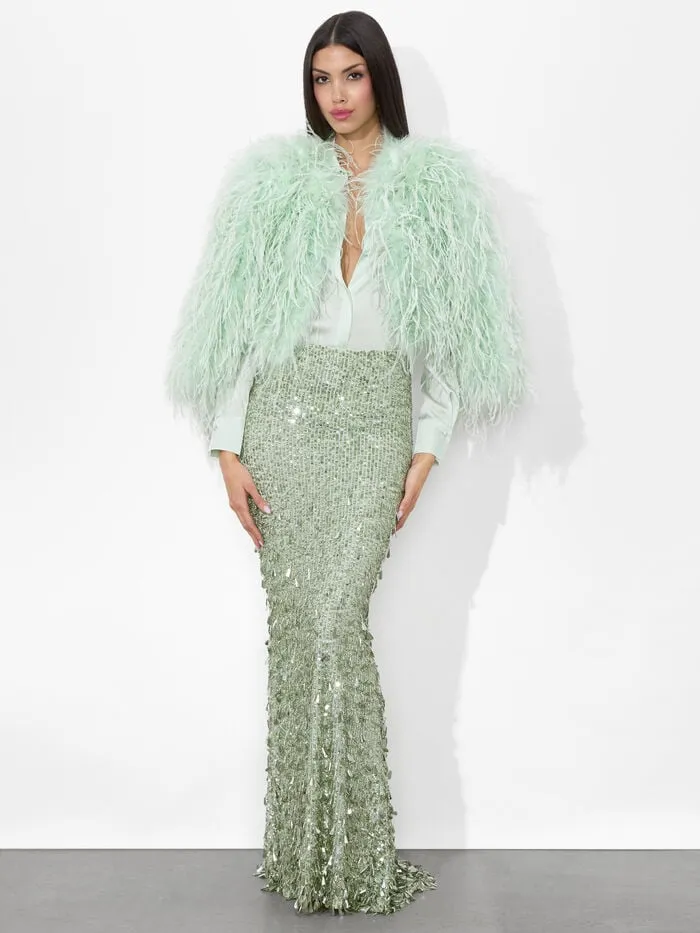 Alice Olivia JACKETS COATS WOMEN KIDMAN FEATHERED JACKET Sea Spray