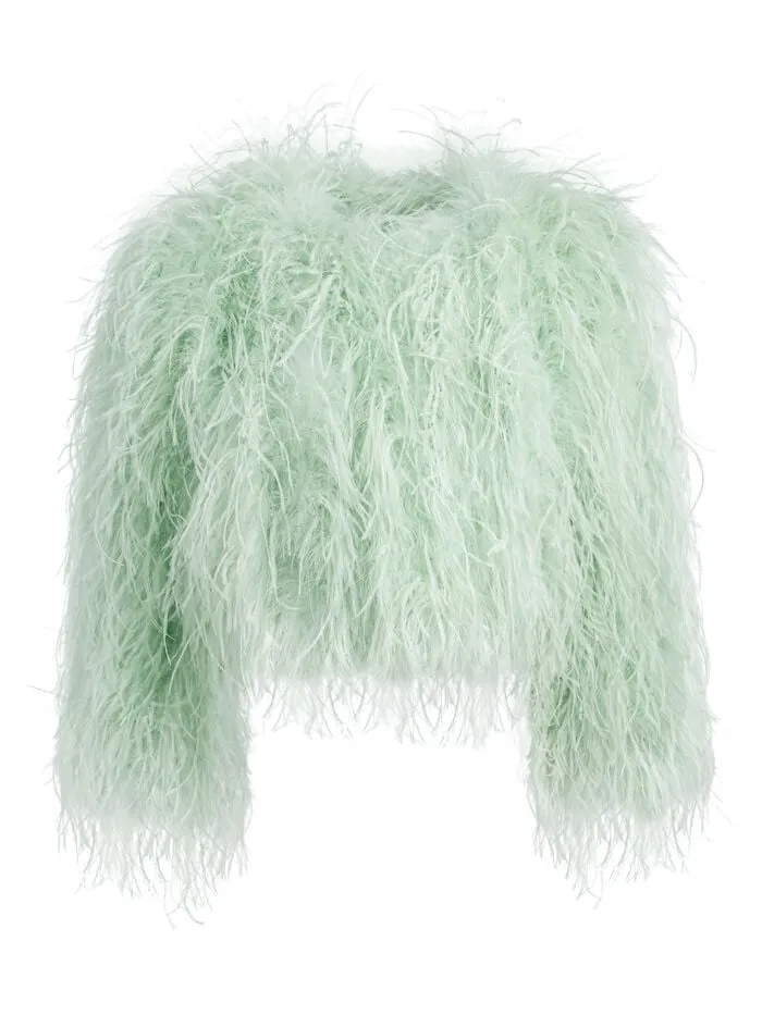 Alice Olivia JACKETS COATS WOMEN KIDMAN FEATHERED JACKET Sea Spray