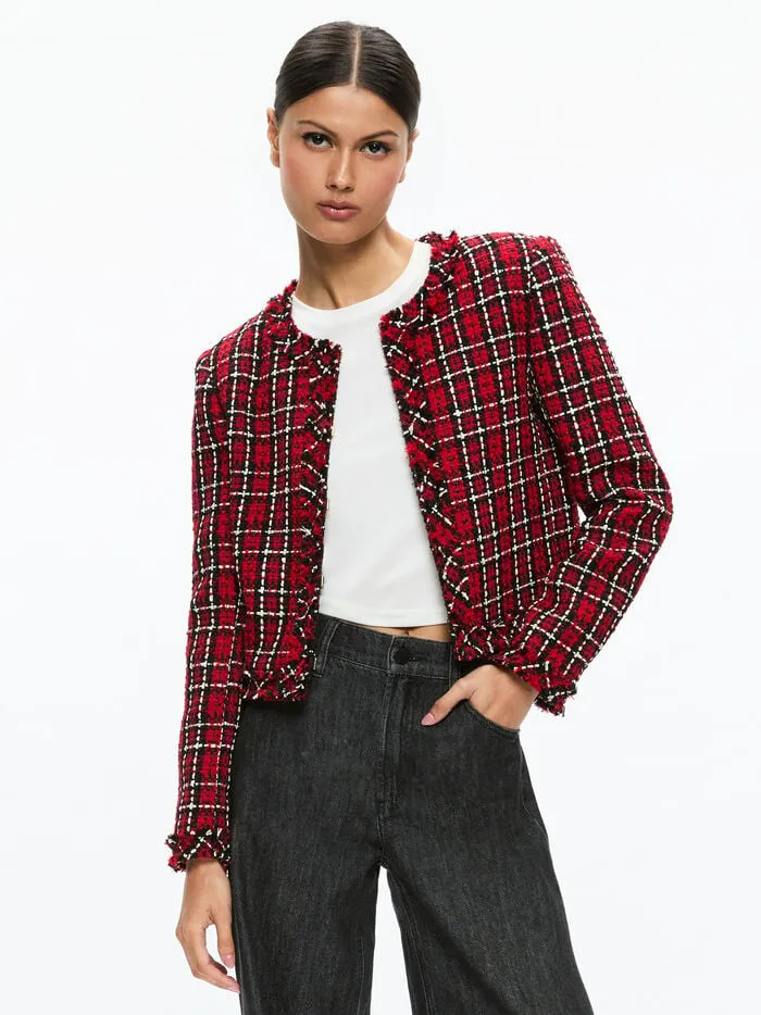 Alice Olivia JACKETS COATS WOMEN KIDMAN JACKET Schoolgirl Plaid Bright Ruby