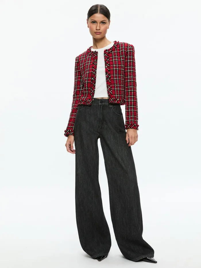 Alice Olivia JACKETS COATS WOMEN KIDMAN JACKET Schoolgirl Plaid Bright Ruby