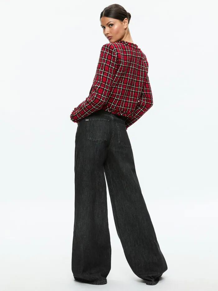 Alice Olivia JACKETS COATS WOMEN KIDMAN JACKET Schoolgirl Plaid Bright Ruby