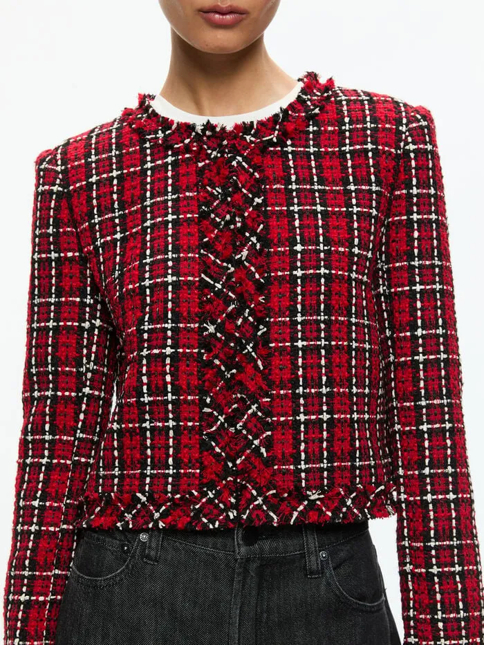 Alice Olivia JACKETS COATS WOMEN KIDMAN JACKET Schoolgirl Plaid Bright Ruby