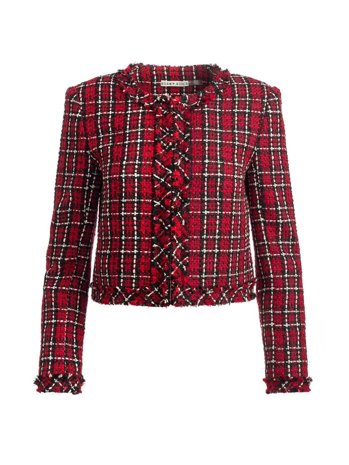 Alice Olivia JACKETS COATS WOMEN KIDMAN JACKET Schoolgirl Plaid Bright Ruby