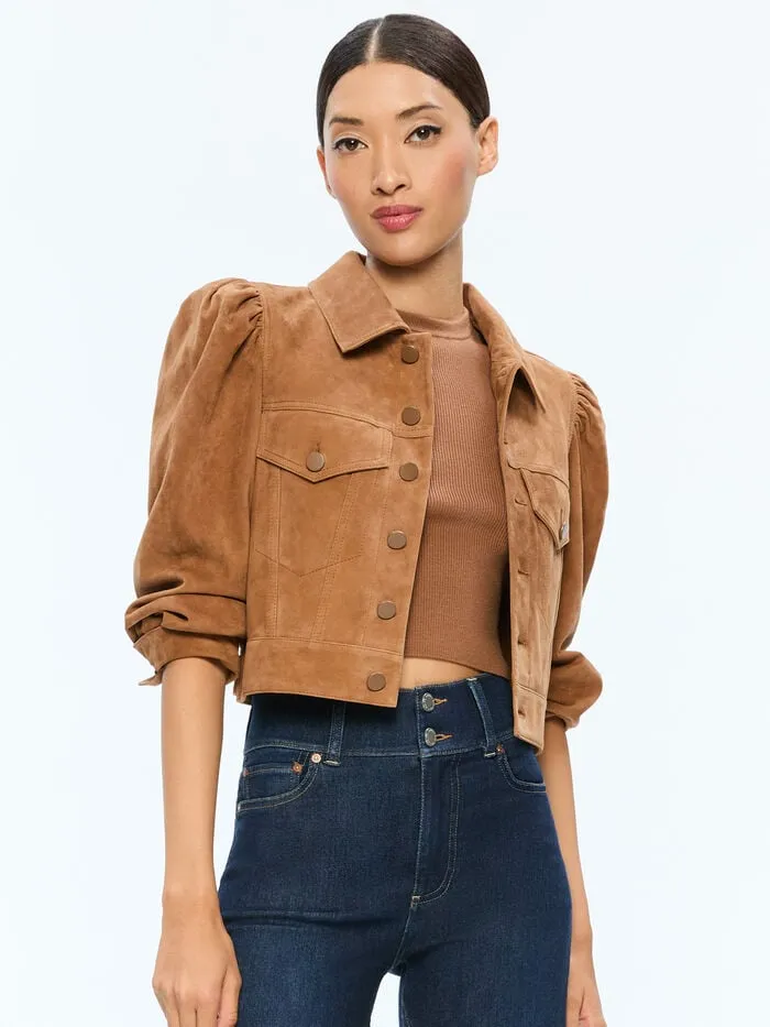 Alice Olivia JACKETS COATS WOMEN LANA SUEDE JACKET Camel