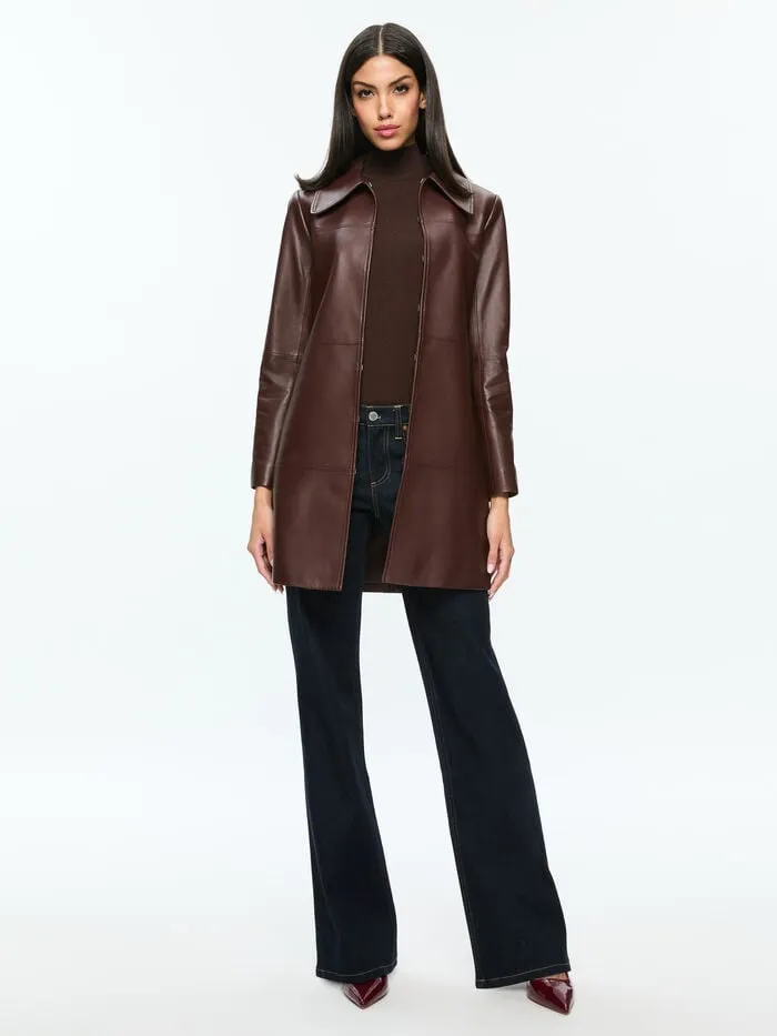 Alice Olivia JACKETS COATS WOMEN LOGAN LEATHER COAT Espresso