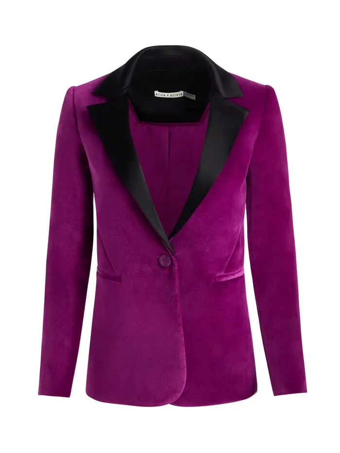 Alice Olivia JACKETS COATS WOMEN MACEY VELVET BLAZER Bright Boysenberryandblack