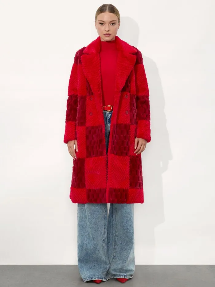 Alice Olivia JACKETS COATS WOMEN MOORE FAUX FUR PEACOAT Bright Rubyandgarnet