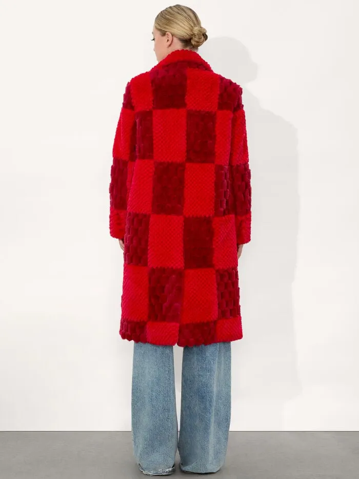Alice Olivia JACKETS COATS WOMEN MOORE FAUX FUR PEACOAT Bright Rubyandgarnet