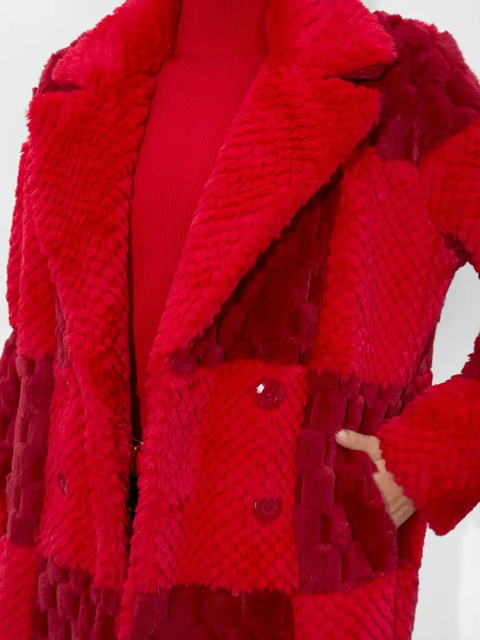 Alice Olivia JACKETS COATS WOMEN MOORE FAUX FUR PEACOAT Bright Rubyandgarnet