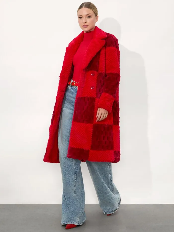 Alice Olivia JACKETS COATS WOMEN MOORE FAUX FUR PEACOAT Bright Rubyandgarnet