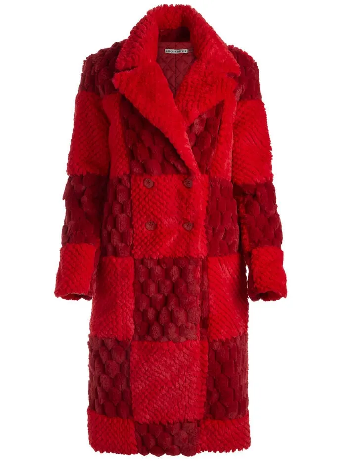 Alice Olivia JACKETS COATS WOMEN MOORE FAUX FUR PEACOAT Bright Rubyandgarnet