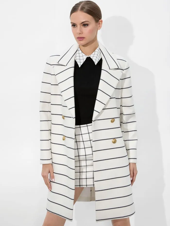 Alice Olivia JACKETS COATS WOMEN MOORE MIDI PEACOAT Off Whiteandblack