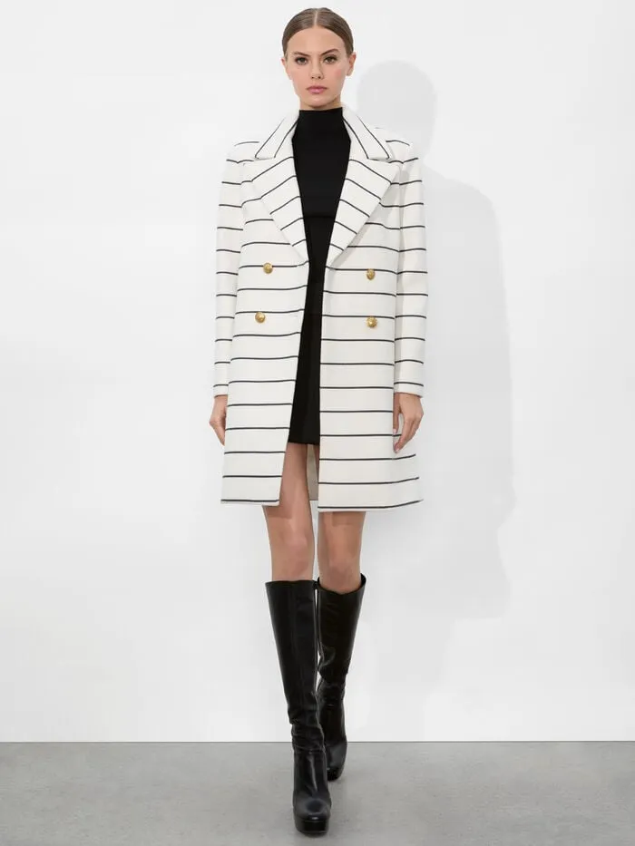 Alice Olivia JACKETS COATS WOMEN MOORE MIDI PEACOAT Off Whiteandblack