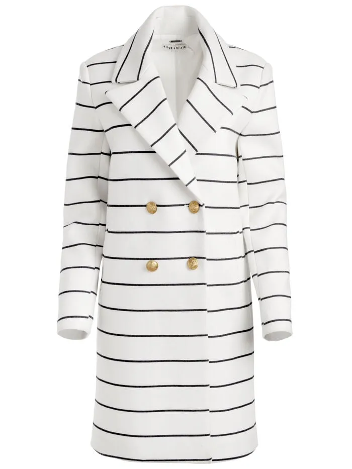 Alice Olivia JACKETS COATS WOMEN MOORE MIDI PEACOAT Off Whiteandblack