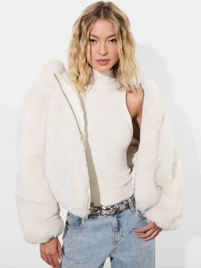 Alice Olivia JACKETS COATS WOMEN ROWE FAUX FUR BOMBER Off White