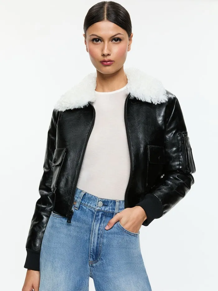 Alice Olivia JACKETS COATS WOMEN WILLARD VEGAN BOMBER Black