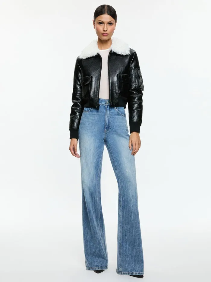 Alice Olivia JACKETS COATS WOMEN WILLARD VEGAN BOMBER Black