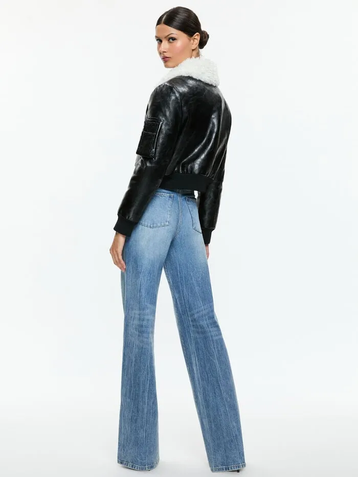 Alice Olivia JACKETS COATS WOMEN WILLARD VEGAN BOMBER Black