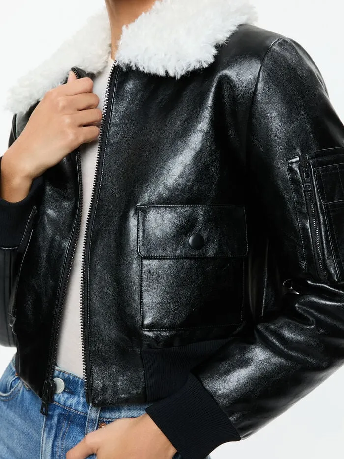 Alice Olivia JACKETS COATS WOMEN WILLARD VEGAN BOMBER Black