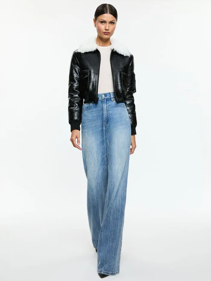 Alice Olivia JACKETS COATS WOMEN WILLARD VEGAN BOMBER Black