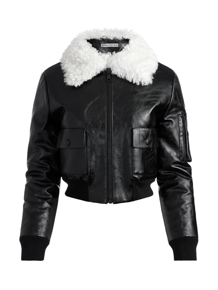 Alice Olivia JACKETS COATS WOMEN WILLARD VEGAN BOMBER Black