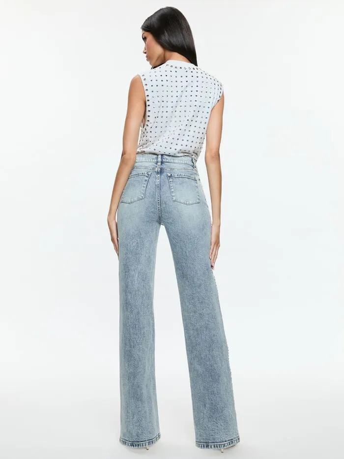 Alice Olivia PANTS WOMEN BODIE STUDDED JEAN Lexi Light Blue