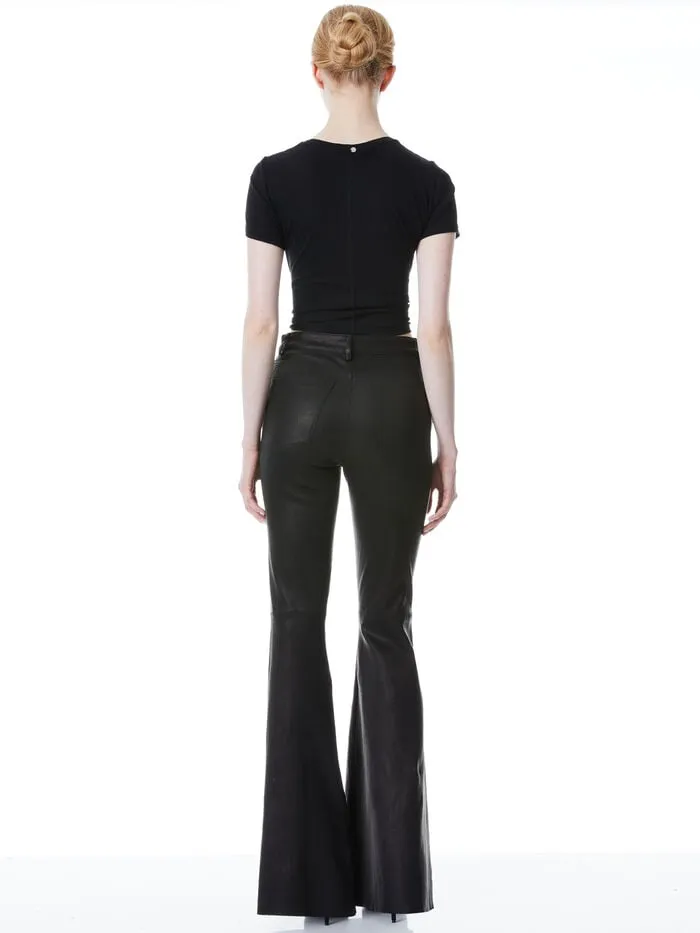 Alice Olivia PANTS WOMEN BRENT LEATHER BELL PANT Black