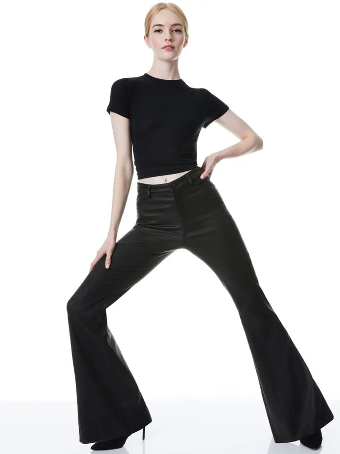 Alice Olivia PANTS WOMEN BRENT LEATHER BELL PANT Black