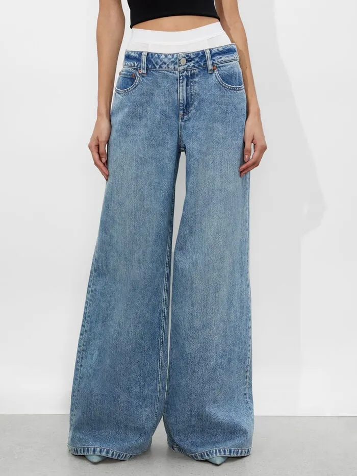 Alice Olivia PANTS WOMEN IAN BOXER JEAN Harlow Vtg Blueandoff White