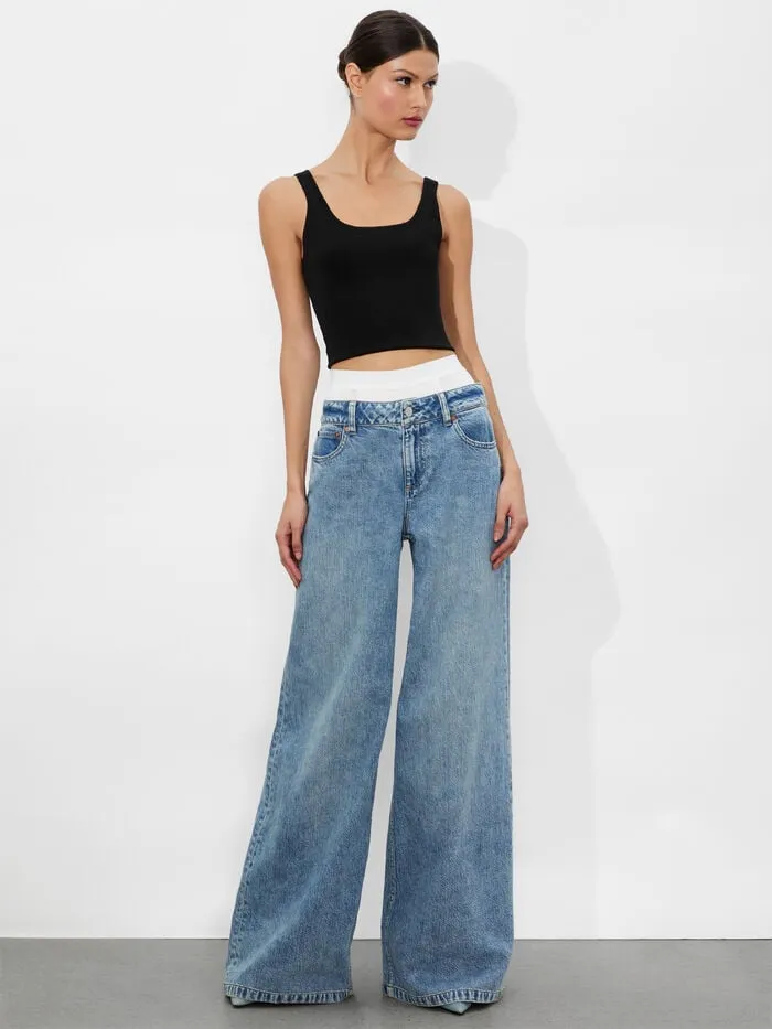 Alice Olivia PANTS WOMEN IAN BOXER JEAN Harlow Vtg Blueandoff White