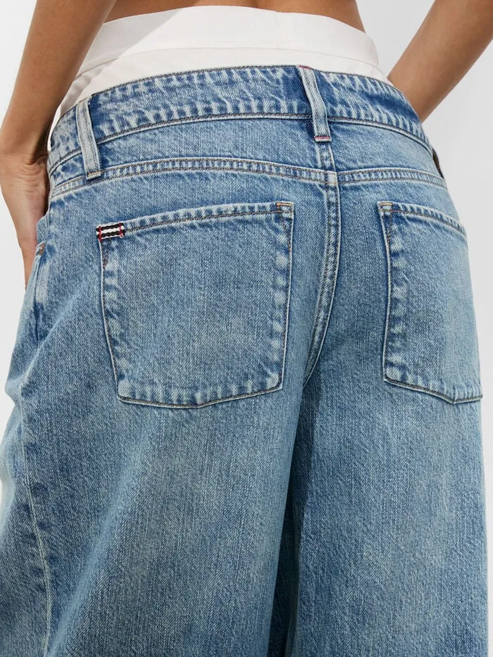 Alice Olivia PANTS WOMEN IAN BOXER JEAN Harlow Vtg Blueandoff White