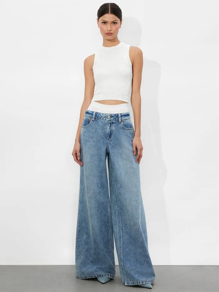 Alice Olivia PANTS WOMEN IAN BOXER JEAN Harlow Vtg Blueandoff White