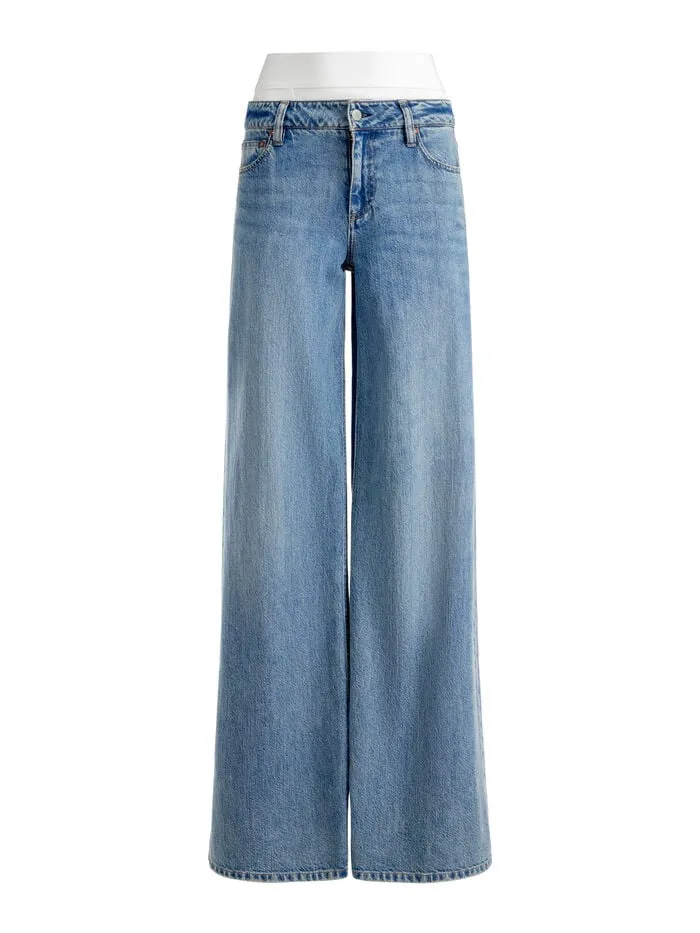 Alice Olivia PANTS WOMEN IAN BOXER JEAN Harlow Vtg Blueandoff White