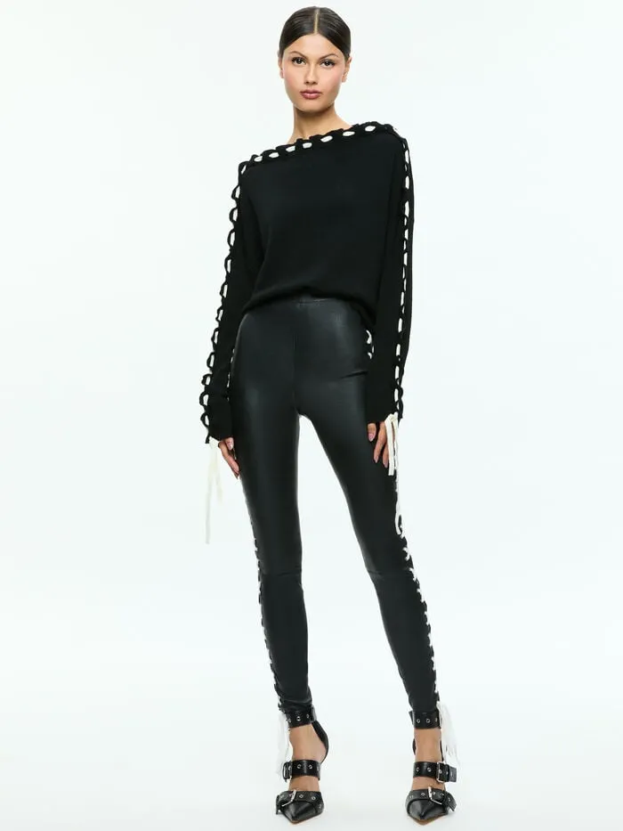 Alice Olivia PANTS WOMEN MADDOX VEGAN LEGGING Blackandoff White