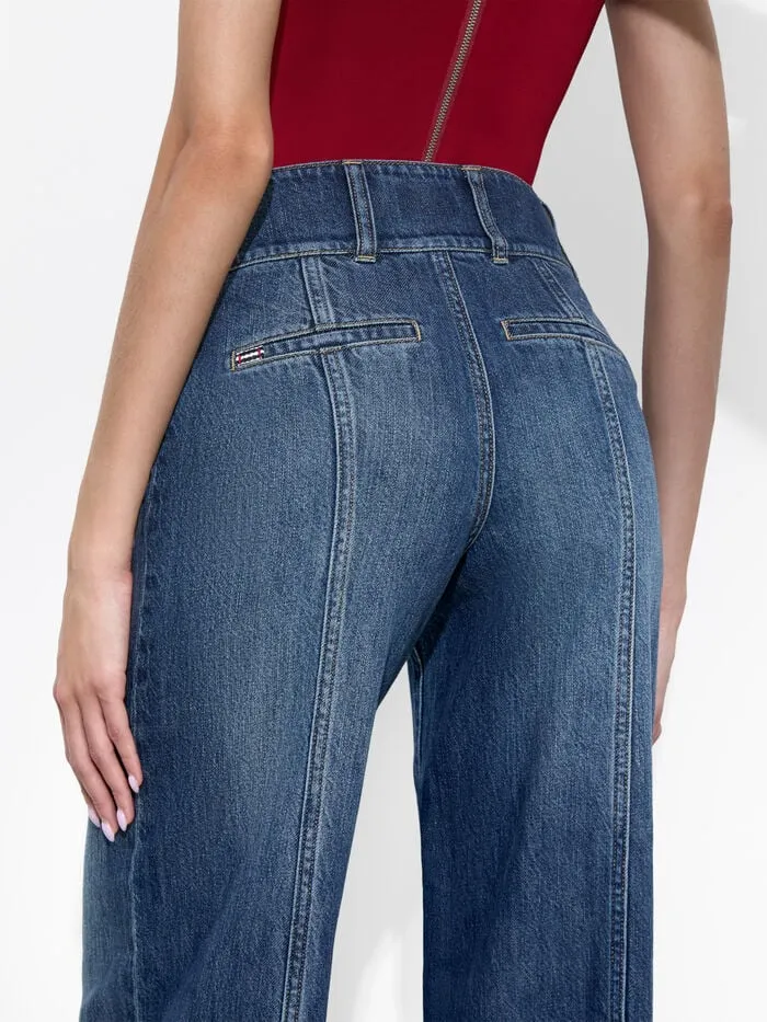 Alice Olivia PANTS WOMEN MAME WIDE LEG JEAN Darby Vintage Blue