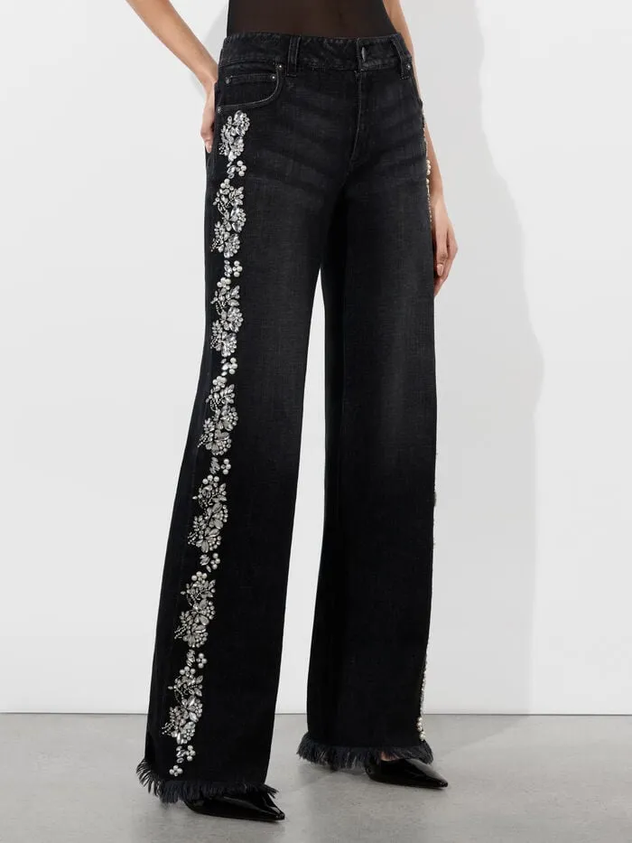 Alice Olivia PANTS WOMEN ROXIE EMBELLISHED JEAN Georgia Vintage Black