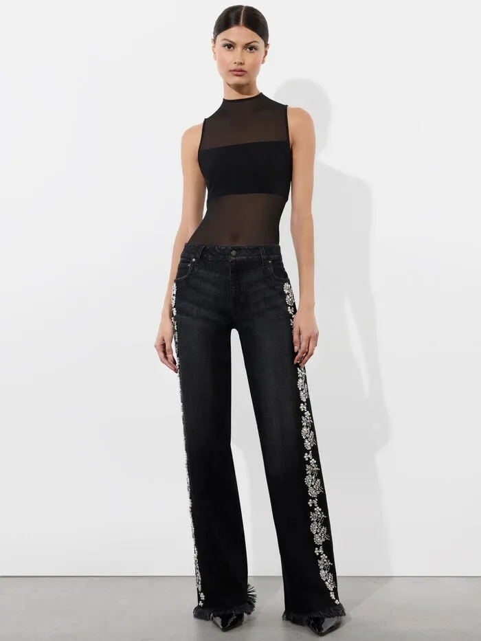 Alice Olivia PANTS WOMEN ROXIE EMBELLISHED JEAN Georgia Vintage Black
