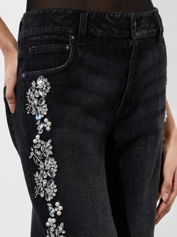 Alice Olivia PANTS WOMEN ROXIE EMBELLISHED JEAN Georgia Vintage Black