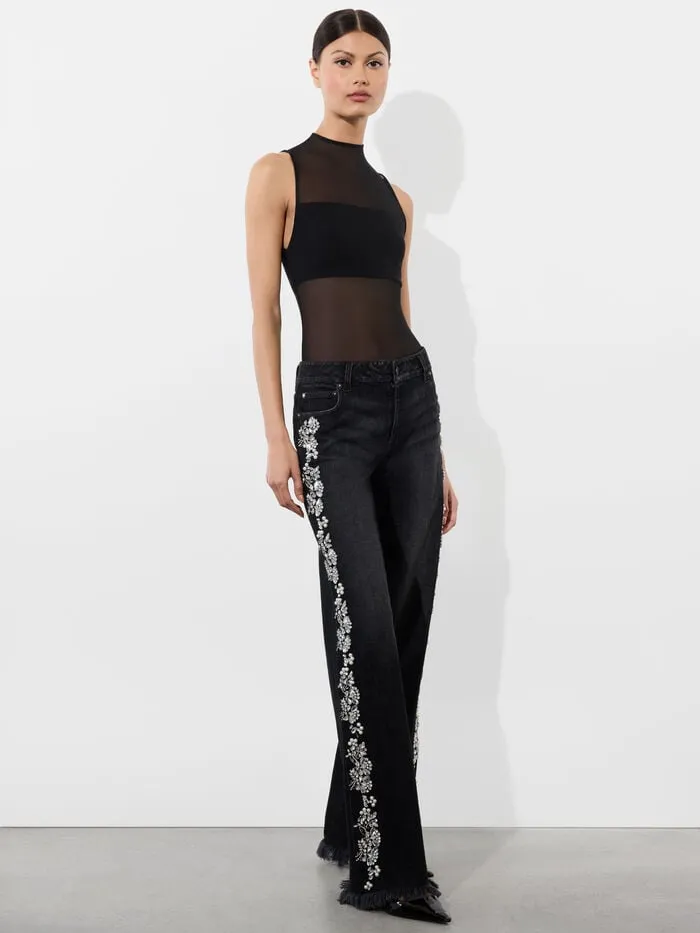 Alice Olivia PANTS WOMEN ROXIE EMBELLISHED JEAN Georgia Vintage Black