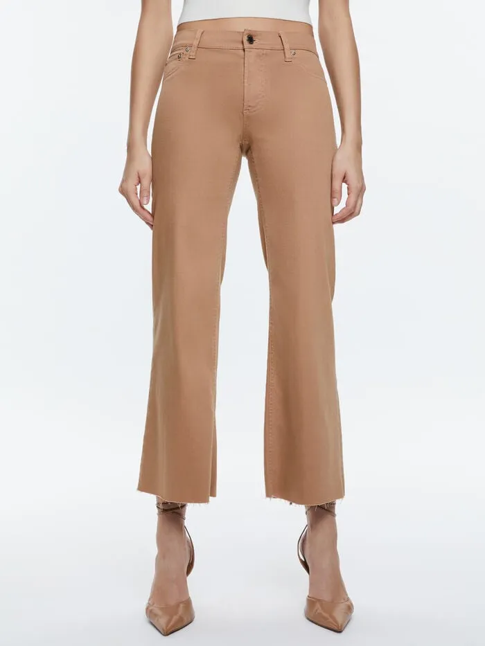 Alice Olivia PANTS WOMEN ROXIE LOW RISE STRAIGHT FLARE CROPPED JEAN Camel