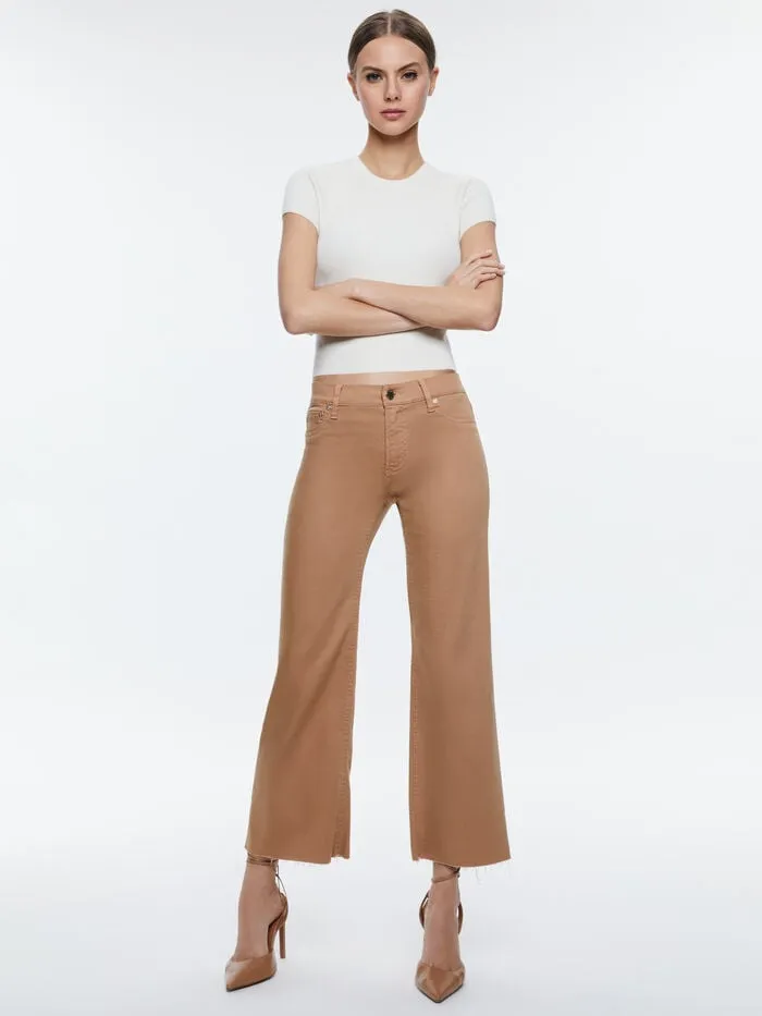 Alice Olivia PANTS WOMEN ROXIE LOW RISE STRAIGHT FLARE CROPPED JEAN Camel