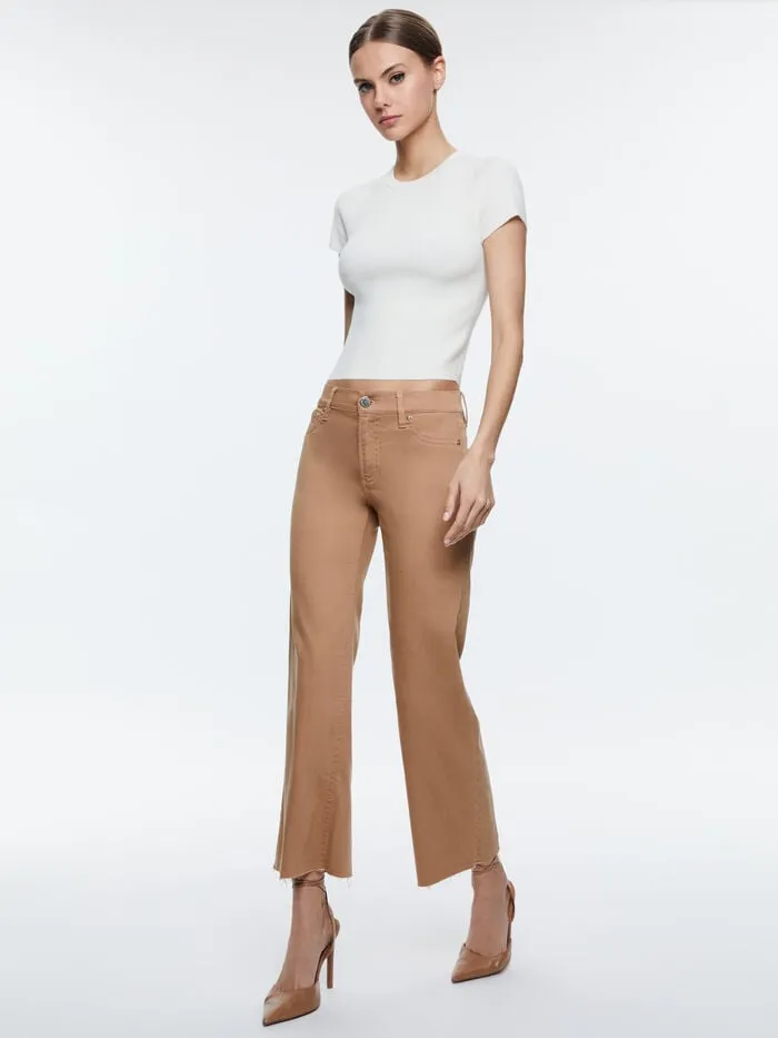 Alice Olivia PANTS WOMEN ROXIE LOW RISE STRAIGHT FLARE CROPPED JEAN Camel