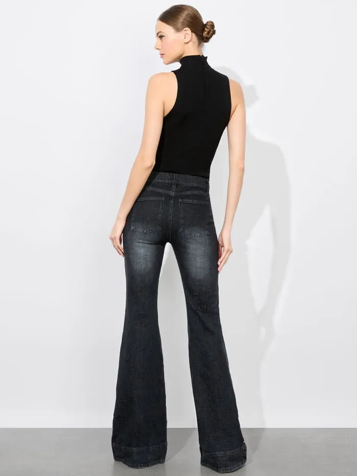Alice Olivia PANTS WOMEN SB EMBELLISHED BELL JEAN Maya Charcoal Blackandgold
