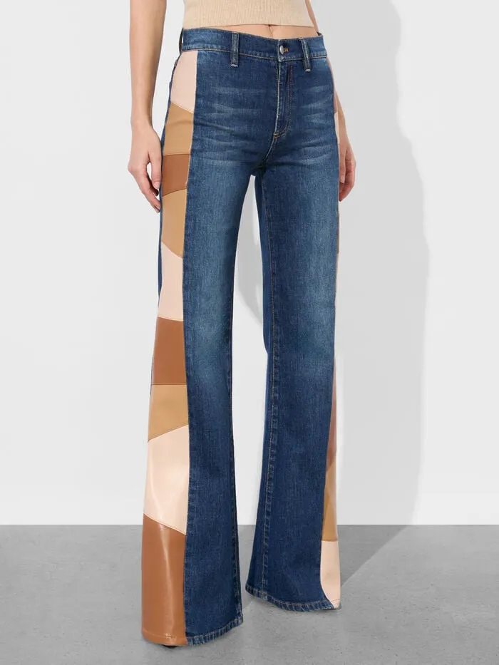 Alice Olivia PANTS WOMEN SB VEGAN PATCHWORK JEAN Darby Vintage Blue
