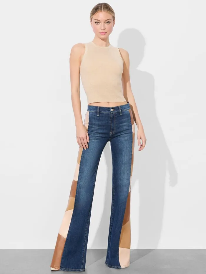 Alice Olivia PANTS WOMEN SB VEGAN PATCHWORK JEAN Darby Vintage Blue