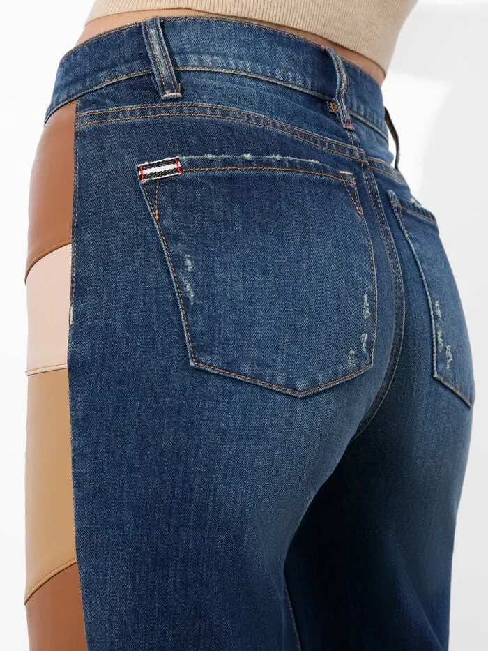 Alice Olivia PANTS WOMEN SB VEGAN PATCHWORK JEAN Darby Vintage Blue